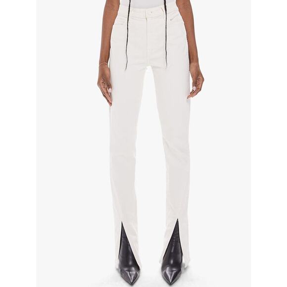 Mother The Rascal Sliced Up Heel Jeans Size 28 Antique White Cream Straight 35in - Picture 3 of 14